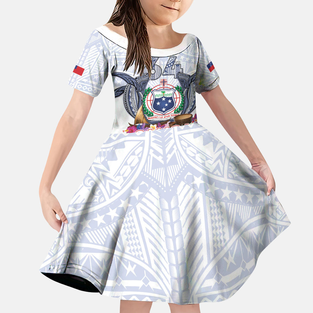 Samoa Independence Day Family Matching Off Shoulder Maxi Dress and Hawaiian Shirt Samoa United For A New Beginning LT05 Daughter's Dress White - Polynesian Pride