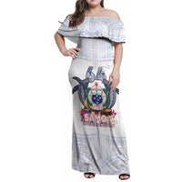 Samoa Independence Day Family Matching Off Shoulder Maxi Dress and Hawaiian Shirt Samoa United For A New Beginning LT05 Mom's Dress White - Polynesian Pride