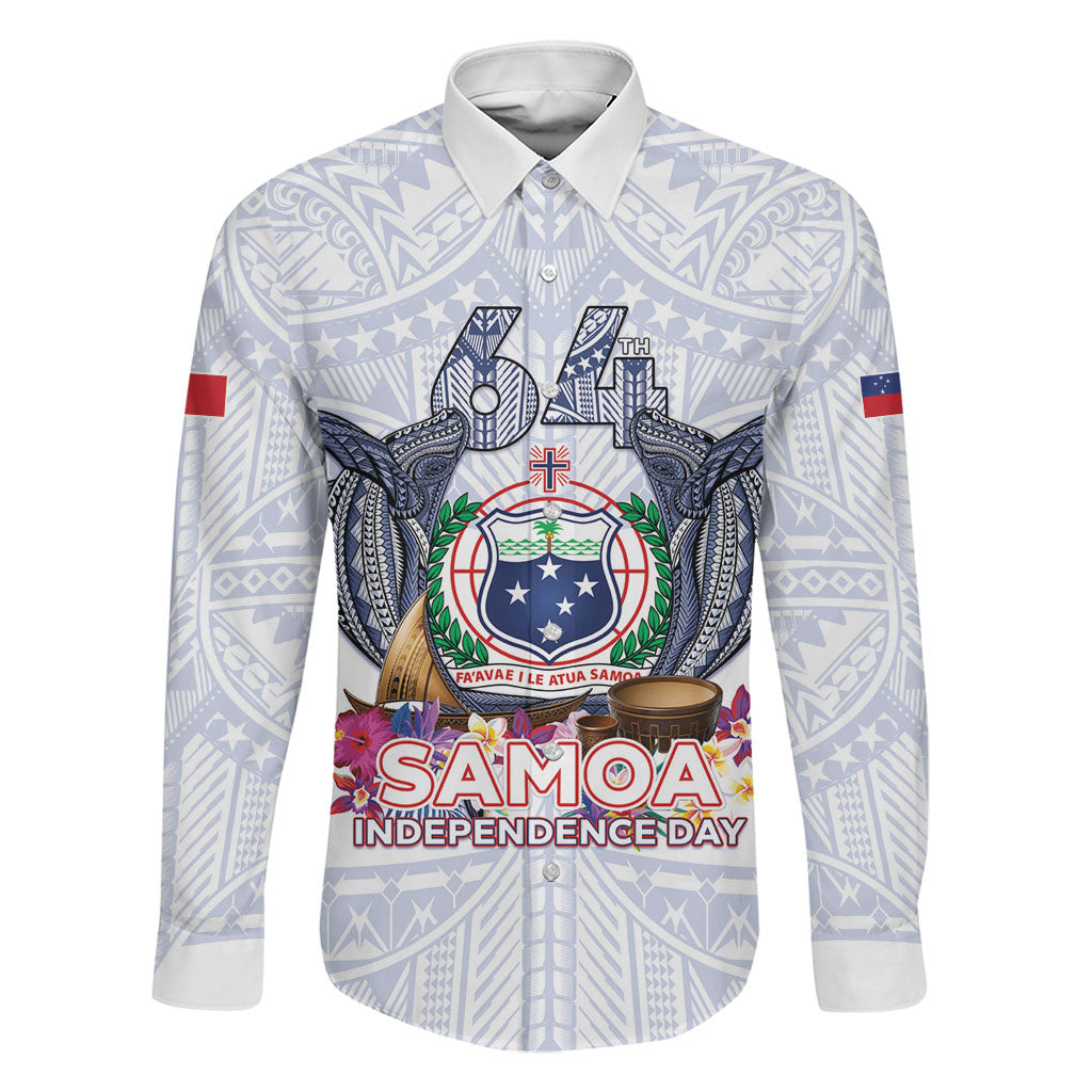 Samoa Independence Day Family Matching Off Shoulder Short Dress and Hawaiian Shirt Samoa United For A New Beginning LT05 Dad's Shirt - Long Sleeve White - Polynesian Pride