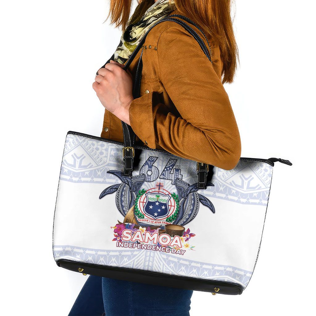 Samoa Independence Day Leather Tote Bag Samoa United For A New Beginning LT05 White - Polynesian Pride
