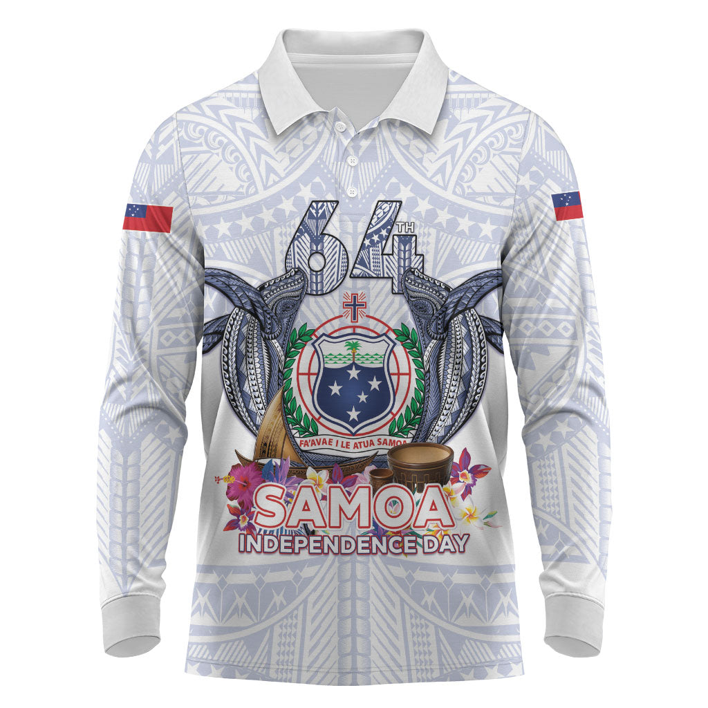 Samoa Independence Day Long Sleeve Polo Shirt Samoa United For A New Beginning LT05 White - Polynesian Pride