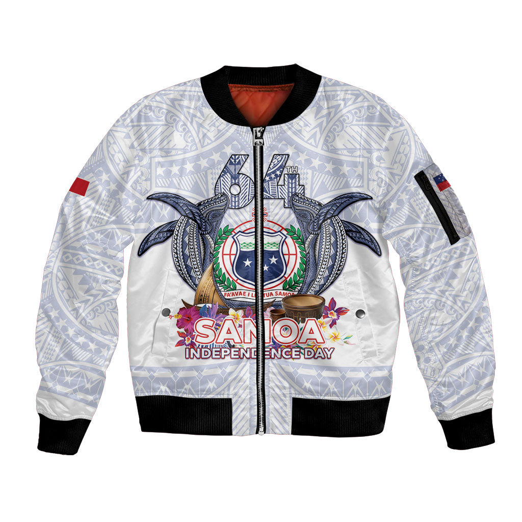 Samoa Independence Day Sleeve Zip Bomber Jacket Samoa United For A New Beginning LT05 Unisex White - Polynesian Pride