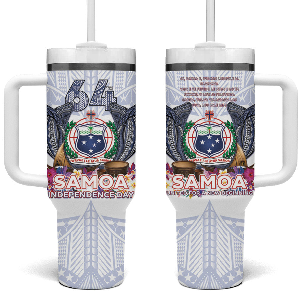 Samoa Independence Day Tumbler With Handle Samoa United For A New Beginning LT05 One Size: 40 oz White - Polynesian Pride