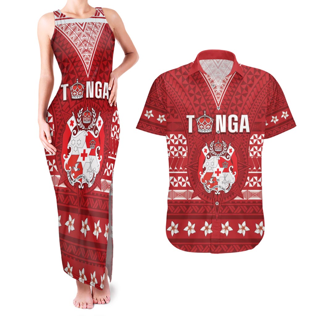 Tonga King Tupou VI Day Couples Matching Tank Maxi Dress and Hawaiian Shirt Traditional Tongan Kupesi Pattern