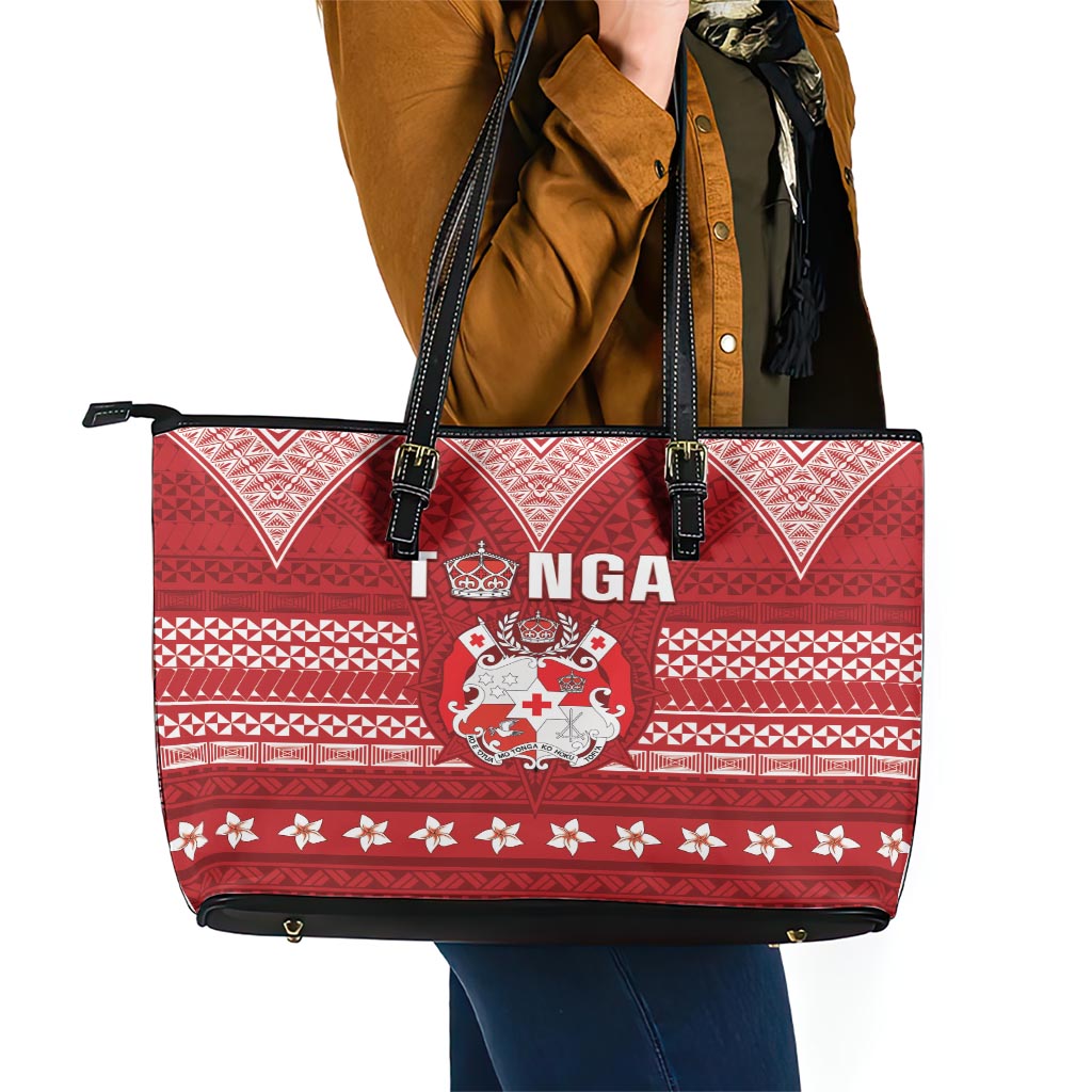 Tonga King Tupou VI Day Leather Tote Bag Traditional Tongan Kupesi Pattern LT05 - Polynesian Pride