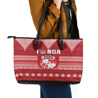 Tonga King Tupou VI Day Leather Tote Bag Traditional Tongan Kupesi Pattern LT05 - Polynesian Pride