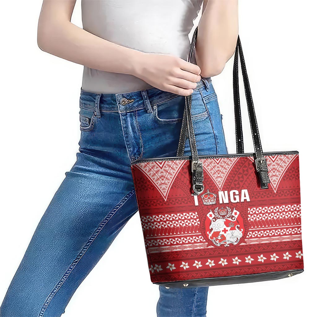 Tonga King Tupou VI Day Leather Tote Bag Traditional Tongan Kupesi Pattern LT05 - Polynesian Pride