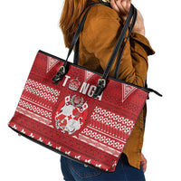 Tonga King Tupou VI Day Leather Tote Bag Traditional Tongan Kupesi Pattern LT05 - Polynesian Pride