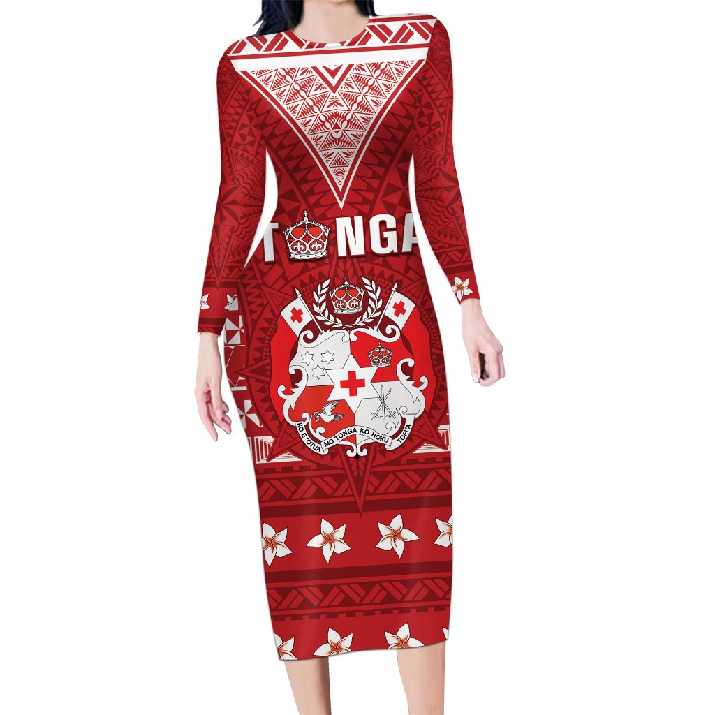 Tonga King Tupou VI Day Long Sleeve Bodycon Dress Traditional Tongan Kupesi Pattern