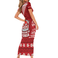 Tonga King Tupou VI Day Short Sleeve Bodycon Dress Traditional Tongan Kupesi Pattern