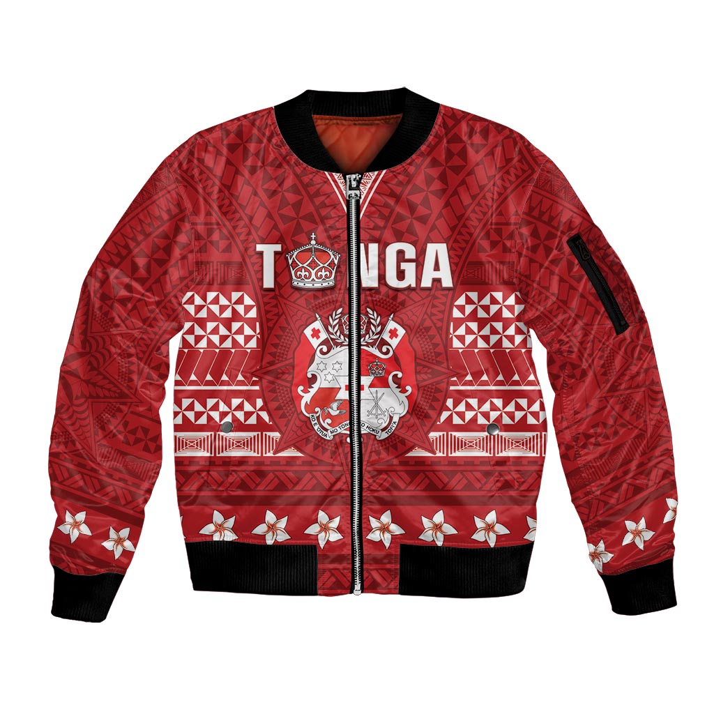 Tonga King Tupou VI Day Sleeve Zip Bomber Jacket Traditional Tongan Kupesi Pattern