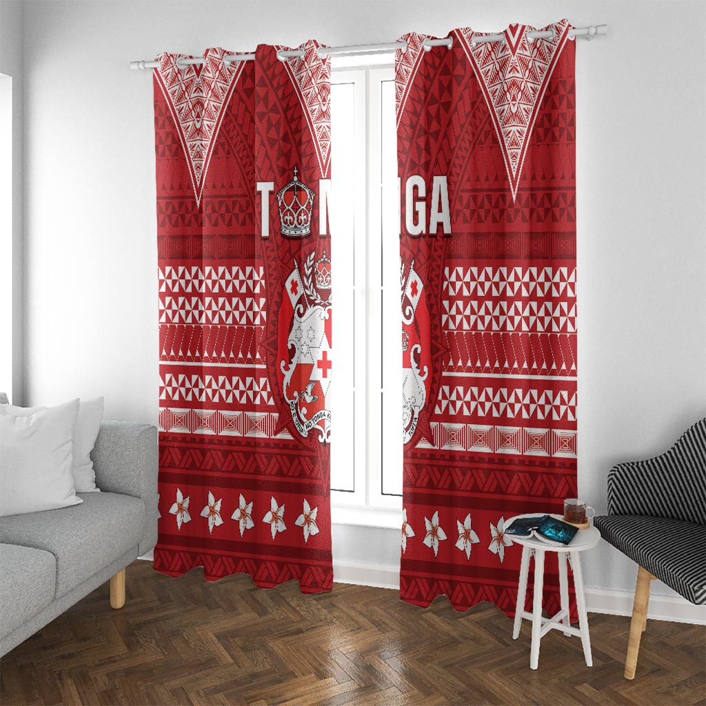 Tonga King Tupou VI Day Window Curtain Traditional Tongan Kupesi Pattern LT05 With Grommets Red - Polynesian Pride