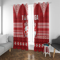 Tonga King Tupou VI Day Window Curtain Traditional Tongan Kupesi Pattern LT05 With Grommets Red - Polynesian Pride