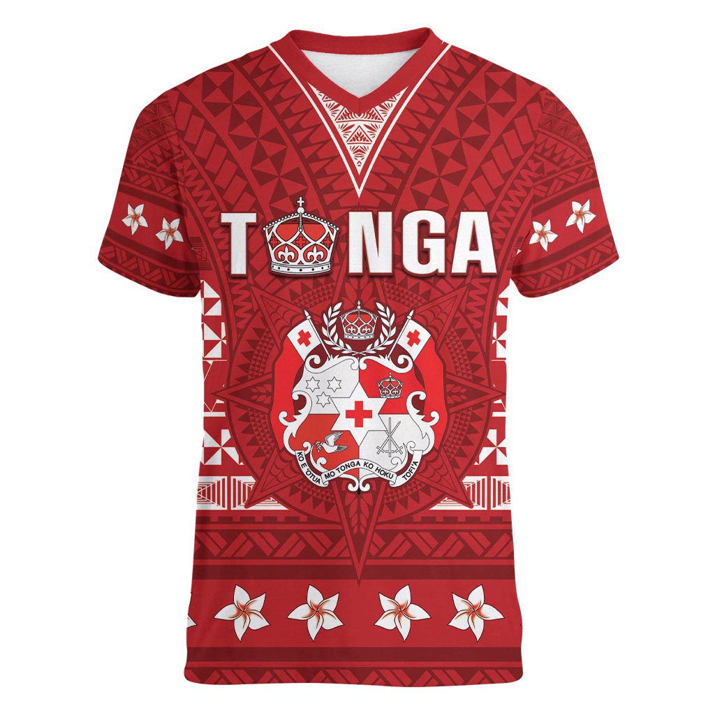 Tonga King Tupou VI Day Women V-Neck T-Shirt Traditional Tongan Kupesi Pattern