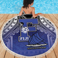Fiji Drua Beach Blanket Fijian Tapa Pattern
