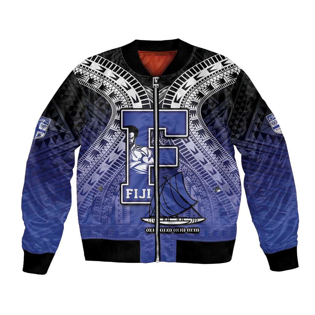 Custom Fiji Drua Bomber Jacket Fijian Tapa Pattern