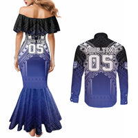 Custom Fiji Drua Couples Matching Mermaid Dress and Long Sleeve Button Shirt Fijian Tapa Pattern