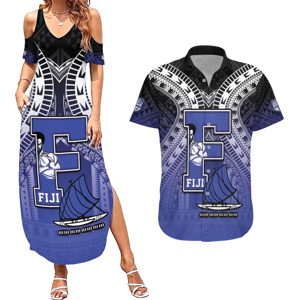 Custom Fiji Drua Couples Matching Summer Maxi Dress and Hawaiian Shirt Fijian Tapa Pattern