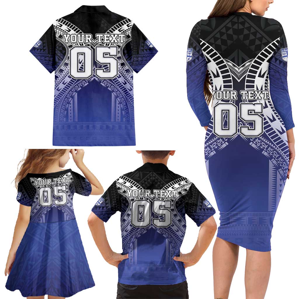 Custom Fiji Drua Family Matching Long Sleeve Bodycon Dress and Hawaiian Shirt Fijian Tapa Pattern