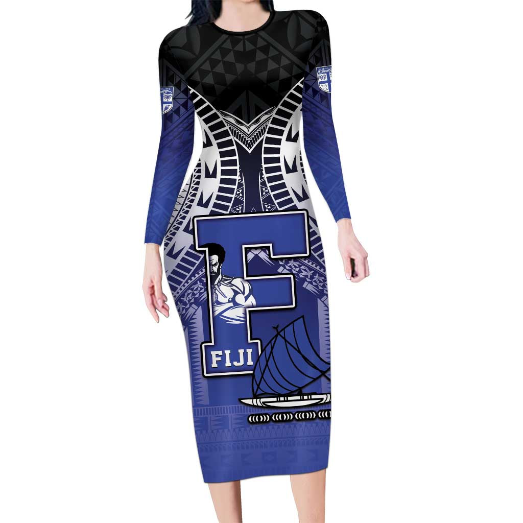Custom Fiji Drua Family Matching Long Sleeve Bodycon Dress and Hawaiian Shirt Fijian Tapa Pattern