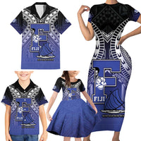 Custom Fiji Drua Family Matching Short Sleeve Bodycon Dress and Hawaiian Shirt Fijian Tapa Pattern
