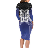 Custom Fiji Drua Long Sleeve Bodycon Dress Fijian Tapa Pattern