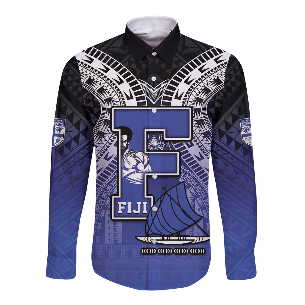 Custom Fiji Drua Long Sleeve Button Shirt Fijian Tapa Pattern