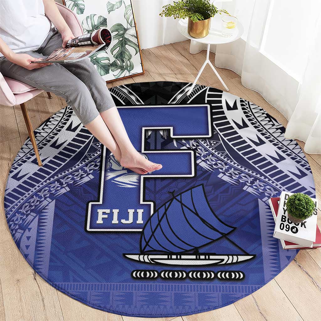 Fiji Drua Round Carpet Fijian Tapa Pattern