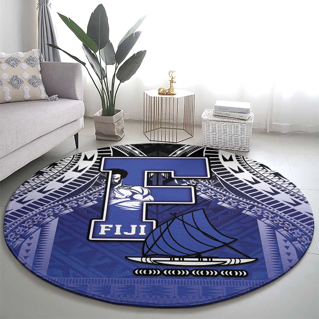 Fiji Drua Round Carpet Fijian Tapa Pattern