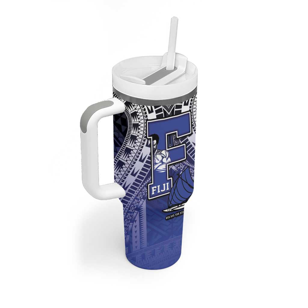 Custom Fiji Drua Tumbler With Handle Fijian Tapa Pattern
