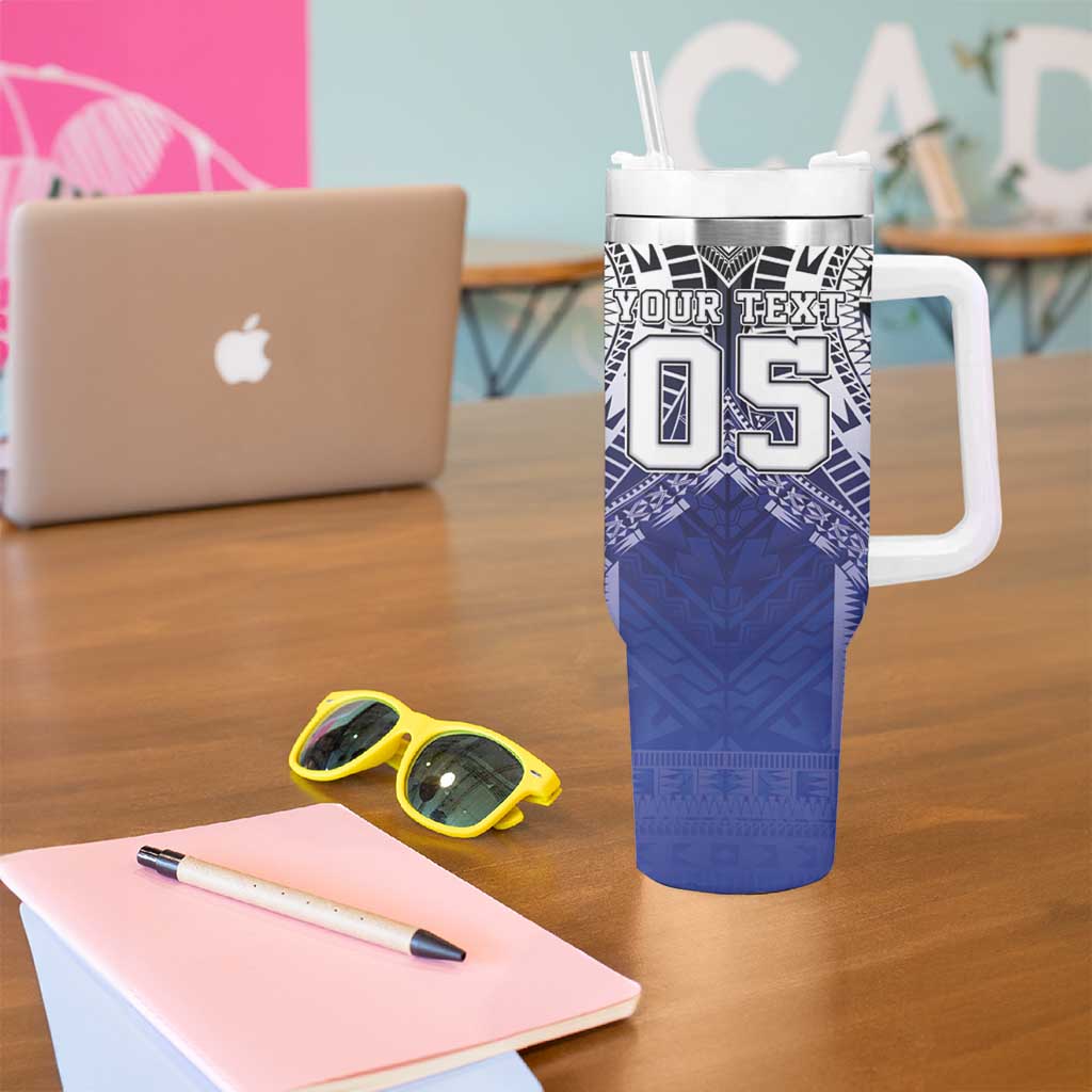 Custom Fiji Drua Tumbler With Handle Fijian Tapa Pattern