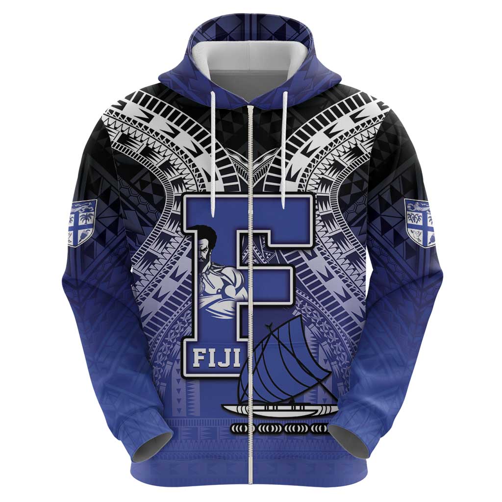 Custom Fiji Drua Zip Hoodie Fijian Tapa Pattern
