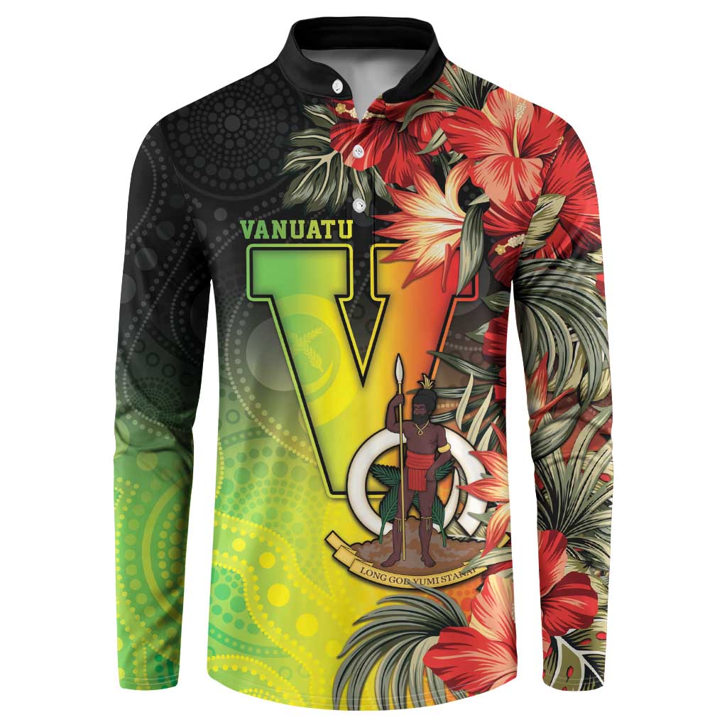 Aboriginal Dot Art Vanuatu Personalised Button Sweatshirt Tropical Flowers