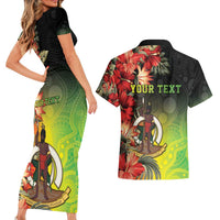 Aboriginal Dot Art Vanuatu Personalised Couples Matching Short Sleeve Bodycon Dress and Hawaiian Shirt Tropical Flowers