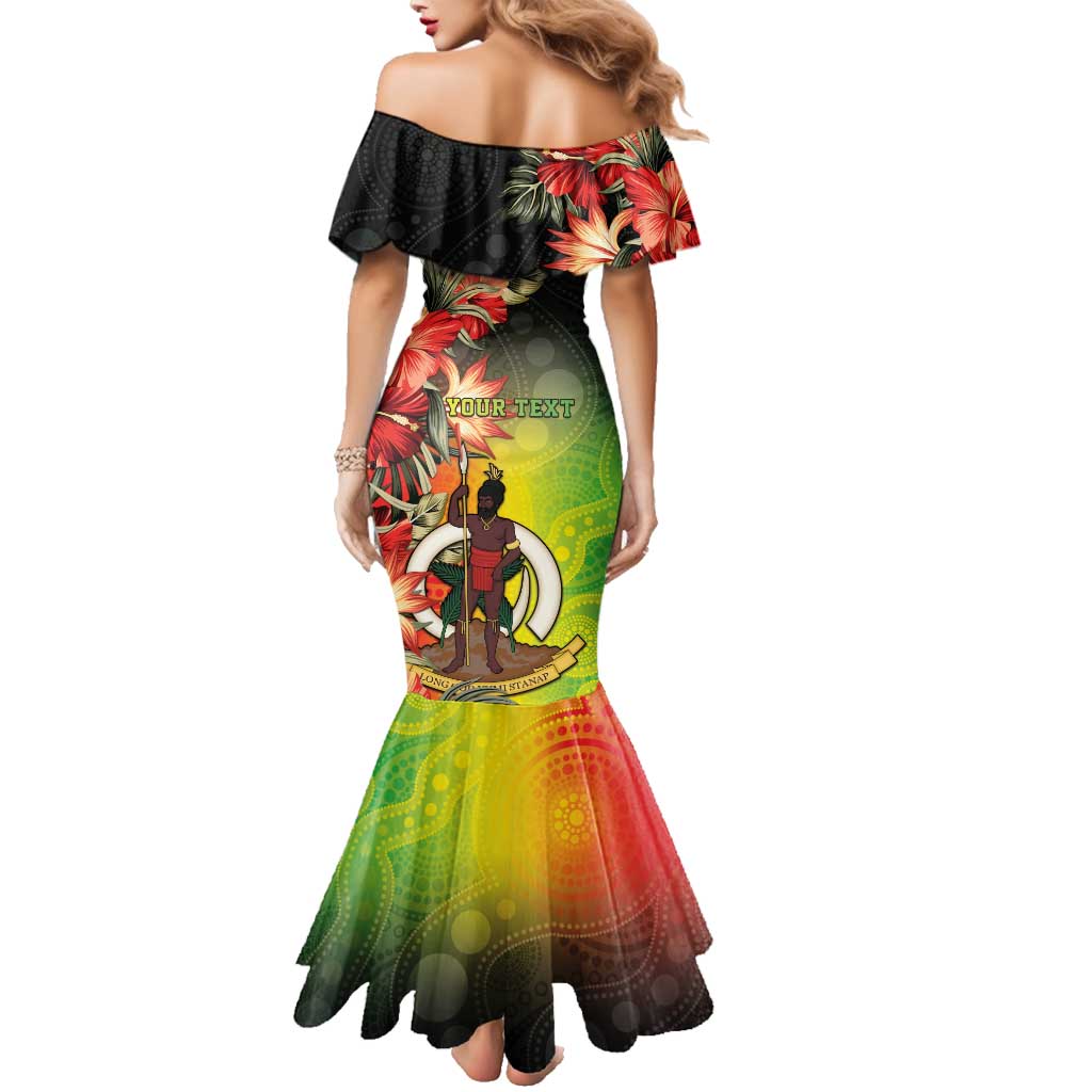 Aboriginal Dot Art Vanuatu Personalised Family Matching Mermaid Dress and Hawaiian Shirt Tropical Flowers