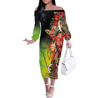 Aboriginal Dot Art Vanuatu Personalised Family Matching Off The Shoulder Long Sleeve Dress and Hawaiian Shirt Tropical Flowers