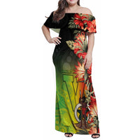 Aboriginal Dot Art Vanuatu Personalised Family Matching Off Shoulder Maxi Dress and Hawaiian Shirt Tropical Flowers