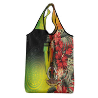 Aboriginal Dot Art Vanuatu Grocery Bag Tropical Flowers