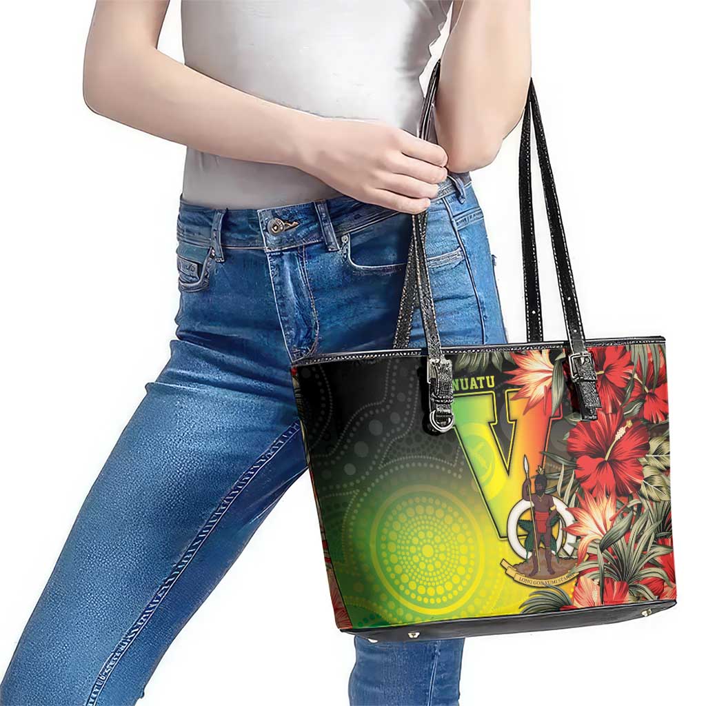 Aboriginal Dot Art Vanuatu Leather Tote Bag Tropical Flowers