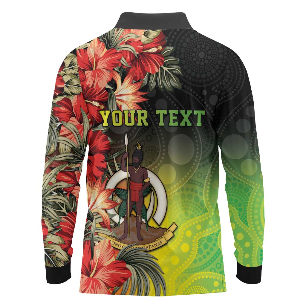 Aboriginal Dot Art Vanuatu Personalised Long Sleeve Polo Shirt Tropical Flowers