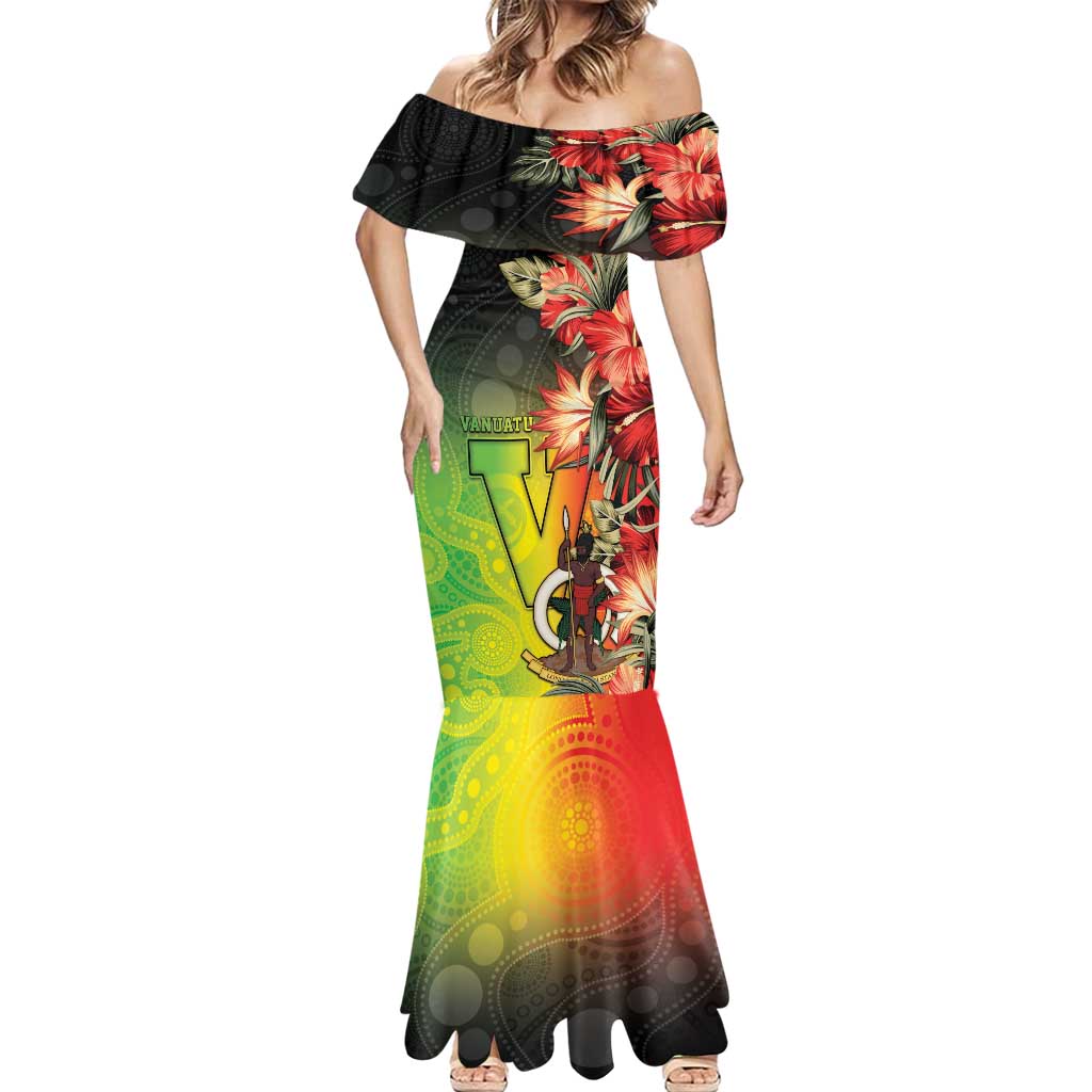 Aboriginal Dot Art Vanuatu Personalised Mermaid Dress Tropical Flowers