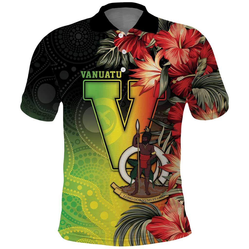 Aboriginal Dot Art Vanuatu Personalised Polo Shirt Tropical Flowers