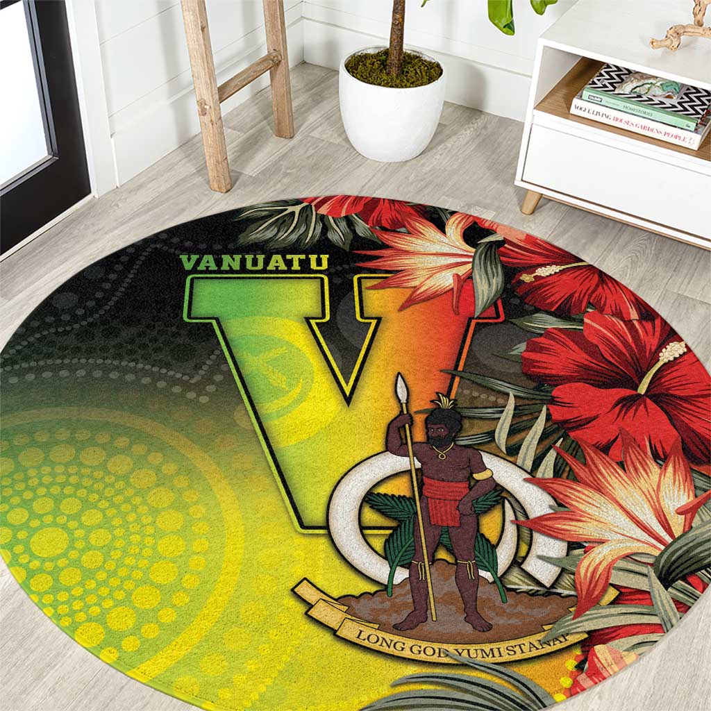 Aboriginal Dot Art Vanuatu Round Carpet Tropical Flowers