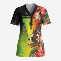 Aboriginal Dot Art Vanuatu Personalised Scrub Top Tropical Flowers - Polynesian Pride