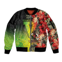 Aboriginal Dot Art Vanuatu Personalised Sleeve Zip Bomber Jacket Tropical Flowers