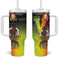 Aboriginal Dot Art Vanuatu Personalised Tumbler With Handle Tropical Flowers