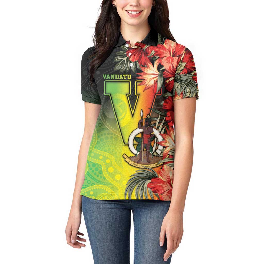 Aboriginal Dot Art Vanuatu Personalised Women Polo Shirt Tropical Flowers