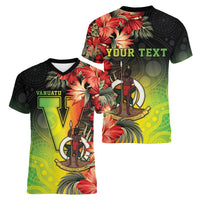 Aboriginal Dot Art Vanuatu Personalised Women V-Neck T-Shirt Tropical Flowers