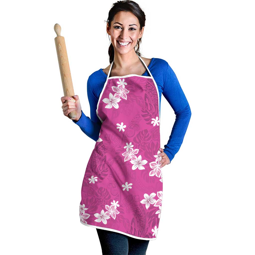 Hawaii Monstera Deliciosa Apron Pink Plumeria Polynesian Pattern - Polynesian Pride