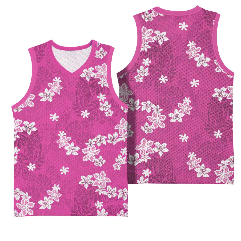 Hawaii Monstera Deliciosa Basketball Jersey Pink Plumeria Polynesian Pattern LT05 - Polynesian Pride